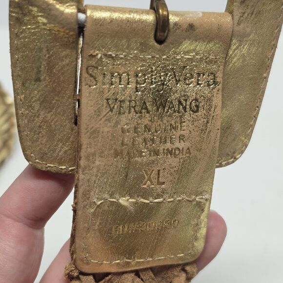 VTG Simply Vera Wang Metallic Distressed Gold Braided Woven Wide Belt XL Boho main image 6